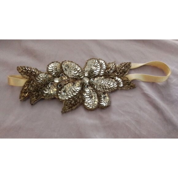 Gold & Silver Sequin Flower Elastic Headband - Picture 1 of 2